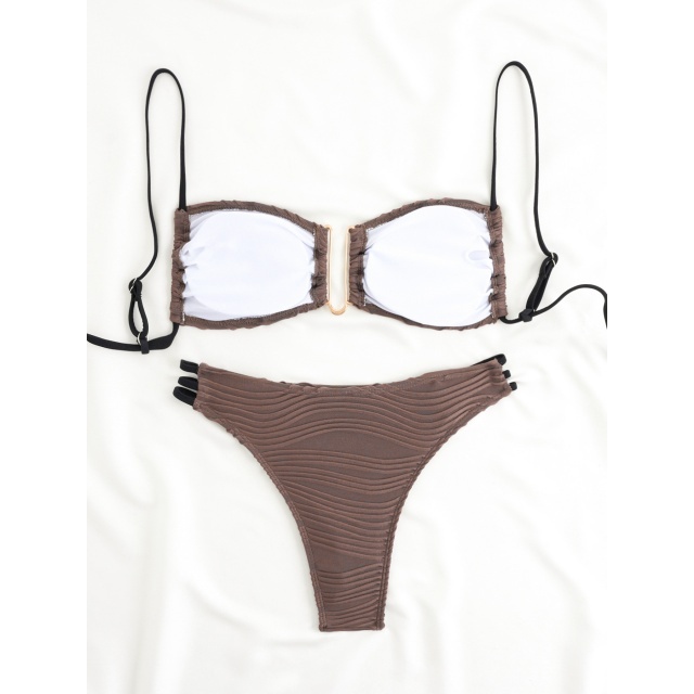 Solid Color Low Waist Bikini Set