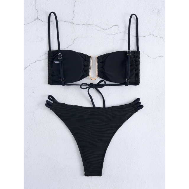 Solid Color Low Waist Bikini Set