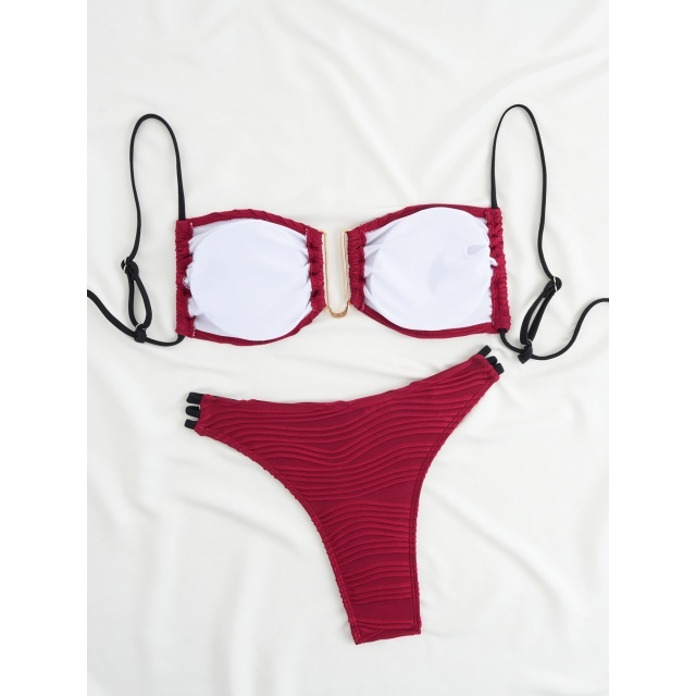 Solid Color Low Waist Bikini Set