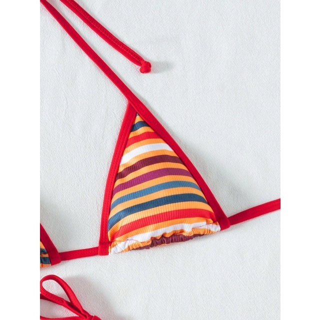 Striped Bikini Set with Shorts 3 Pieces