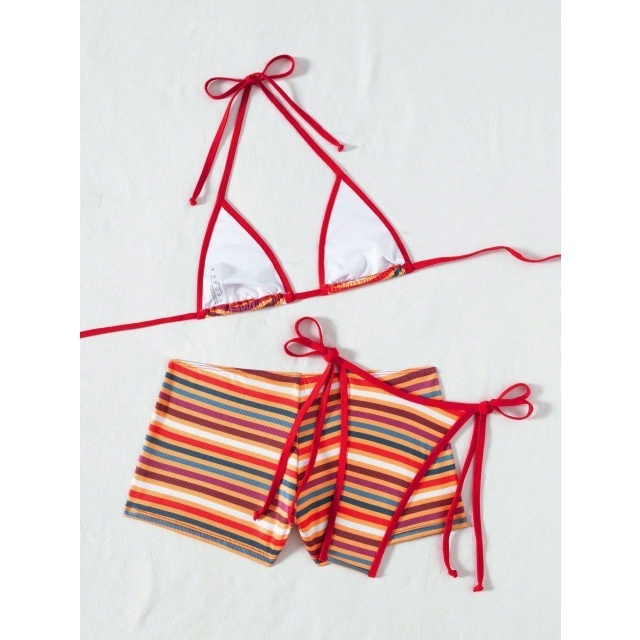 Striped Bikini Set with Shorts 3 Pieces