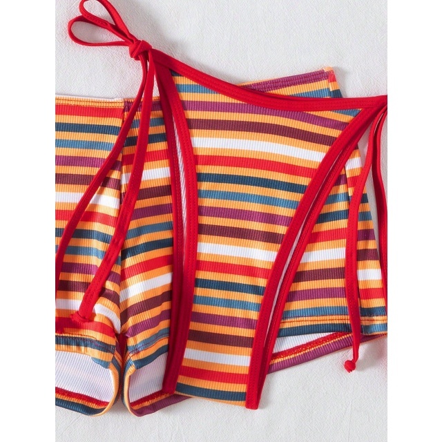 Striped Bikini Set with Shorts 3 Pieces