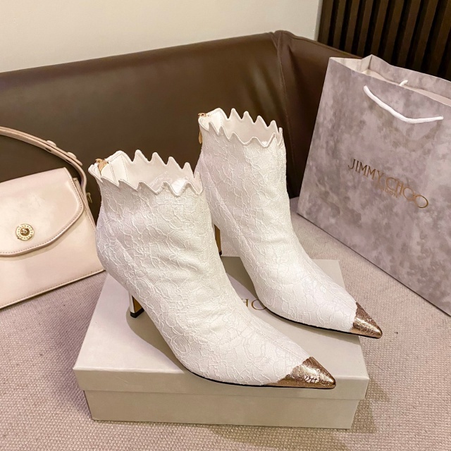 Lace Pointed Toe High Heeled Boots