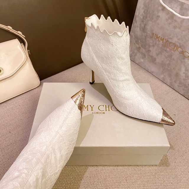 Lace Pointed Toe High Heeled Boots