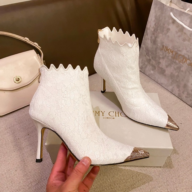 Lace Pointed Toe High Heeled Boots