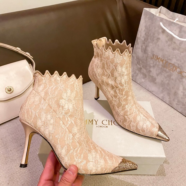 Lace Pointed Toe High Heeled Boots