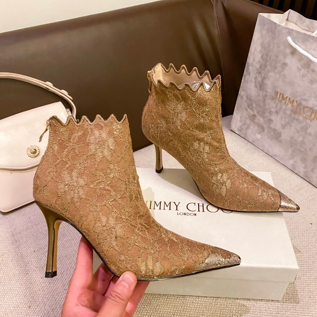 Lace Pointed Toe High Heeled Boots