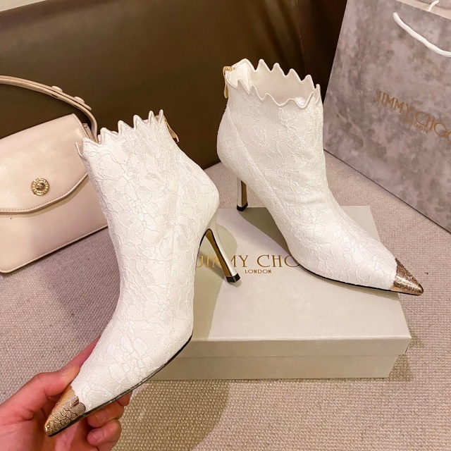 Lace Pointed Toe High Heeled Boots