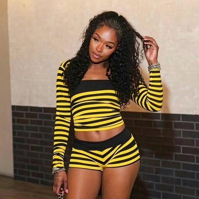 Striped Tube Top 3 Pieces Short Set