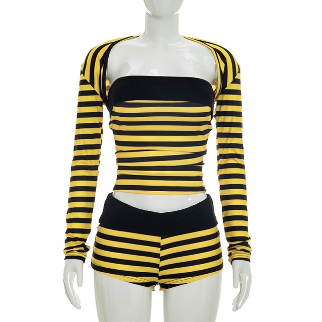 Striped Tube Top 3 Pieces Short Set