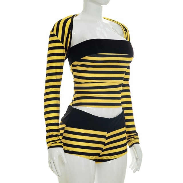 Striped Tube Top 3 Pieces Short Set