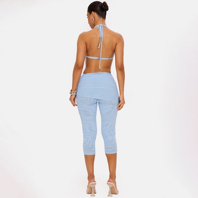 Draped-neck Backless Camisole Fitted Midi Pant Set
