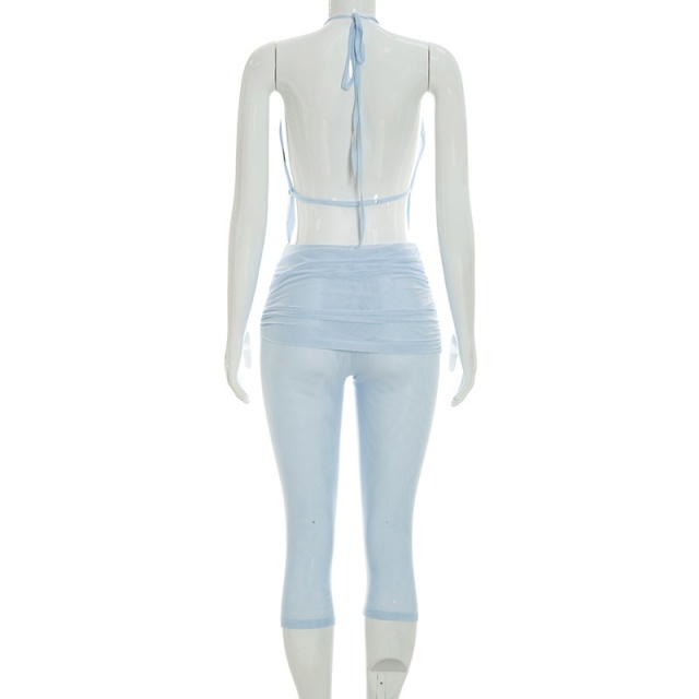 Draped-neck Backless Camisole Fitted Midi Pant Set
