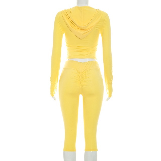 Hooded Zipped Up Top Slim Fitted Midi Pant Set