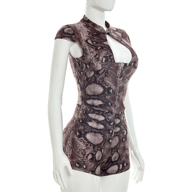 Printed Hollow Out Slim Fitted Romper