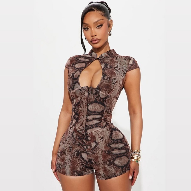 Printed Hollow Out Slim Fitted Romper