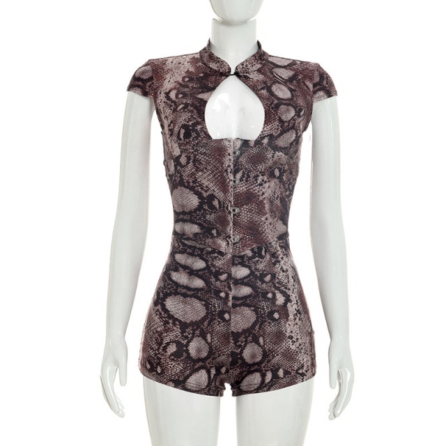 Printed Hollow Out Slim Fitted Romper