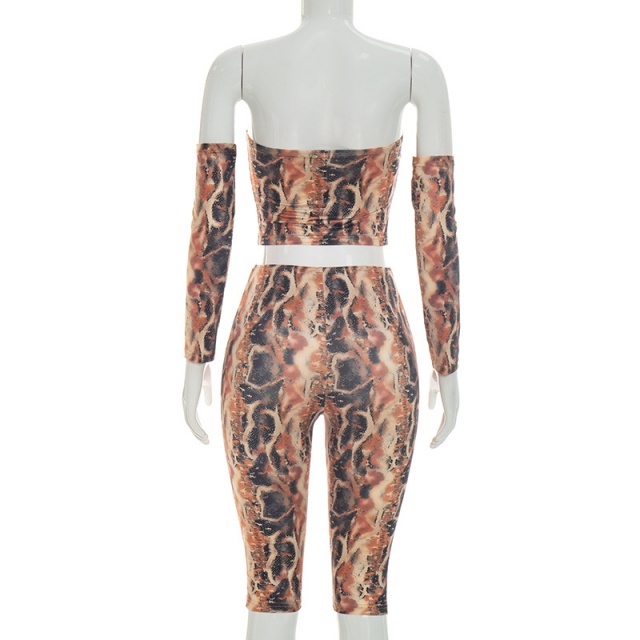 Python-print Tube Top Fitted Cropped Pant Set 3 Pieces