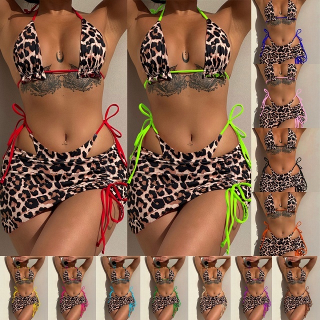 Ruched Skirt Bikini Set Reversible Swimwear 3 Pieces
