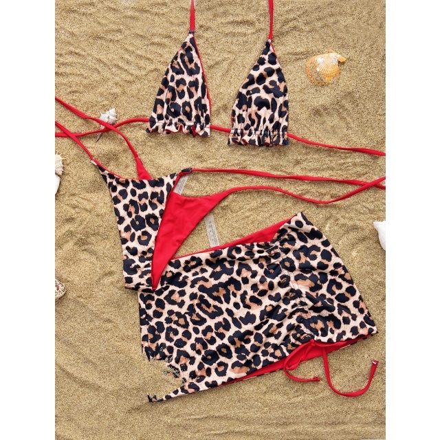 Ruched Skirt Bikini Set Reversible Swimwear 3 Pieces
