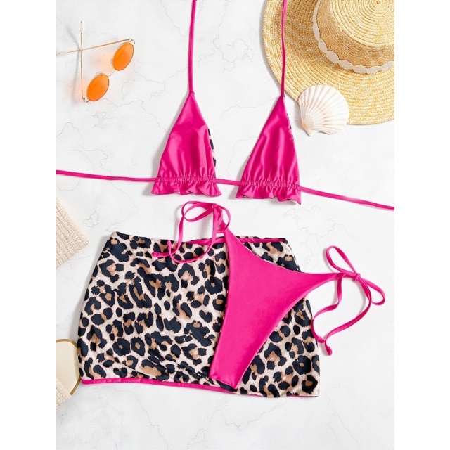 Ruched Skirt Bikini Set Reversible Swimwear 3 Pieces