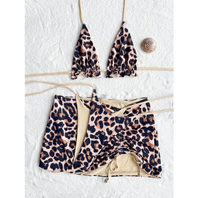 Ruched Skirt Bikini Set Reversible Swimwear 3 Pieces