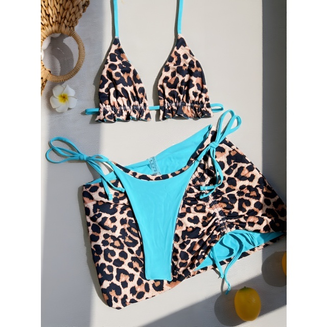 Ruched Skirt Bikini Set Reversible Swimwear 3 Pieces