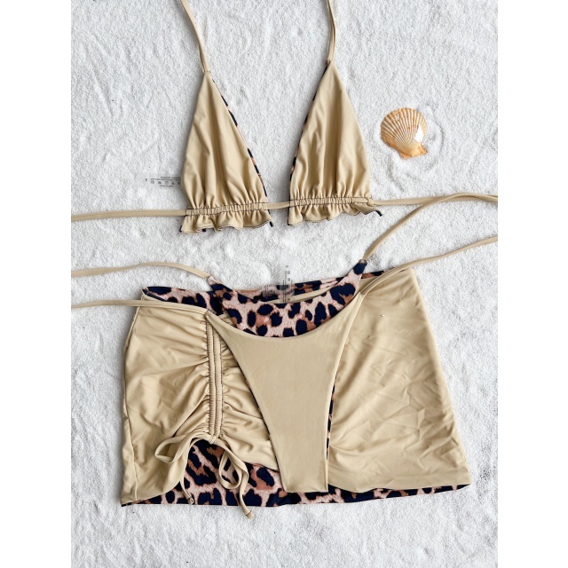 Ruched Skirt Bikini Set Reversible Swimwear 3 Pieces