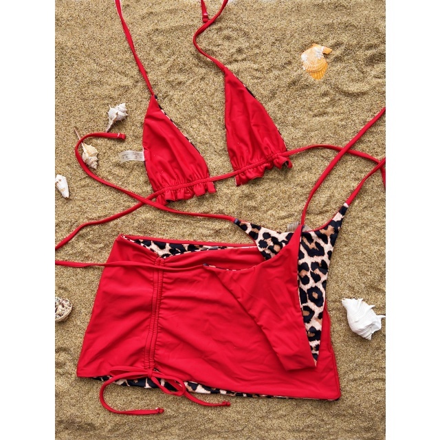 Ruched Skirt Bikini Set Reversible Swimwear 3 Pieces