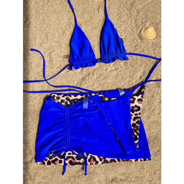 Ruched Skirt Bikini Set Reversible Swimwear 3 Pieces