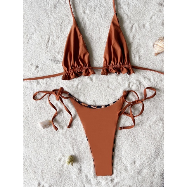 Ruched Skirt Bikini Set Reversible Swimwear 3 Pieces