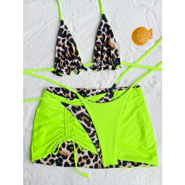 Ruched Skirt Bikini Set Reversible Swimwear 3 Pieces