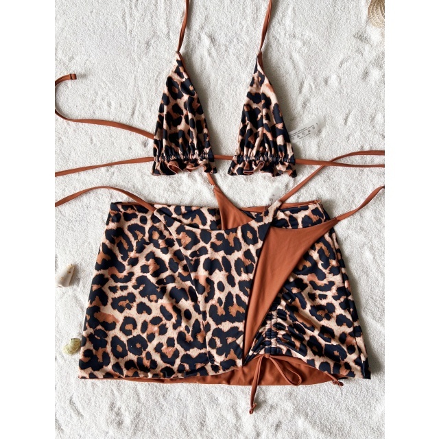 Ruched Skirt Bikini Set Reversible Swimwear 3 Pieces