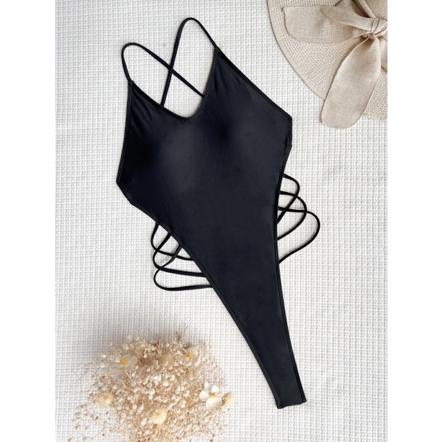 Solid Color Backless One Piece Swimsuit
