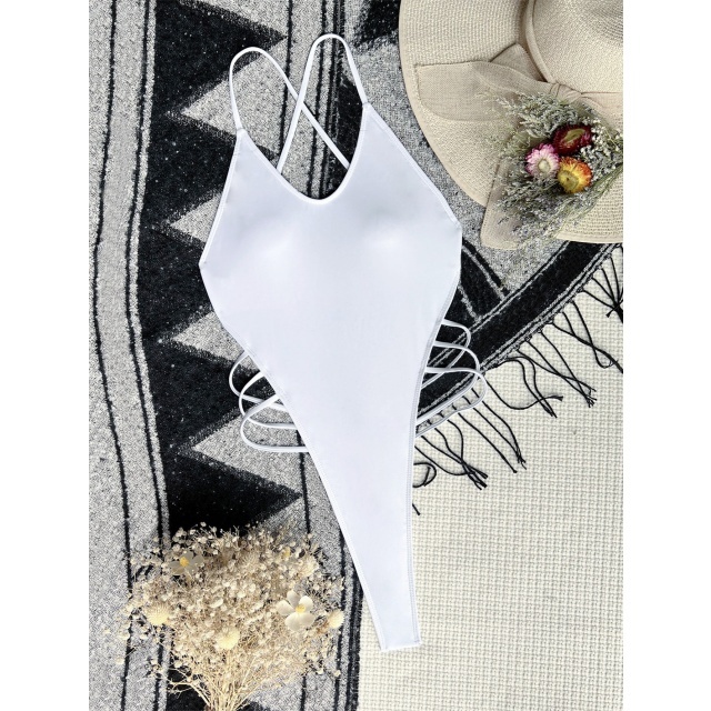 Solid Color Backless One Piece Swimsuit
