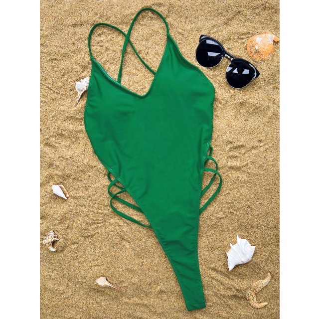 Solid Color Backless One Piece Swimsuit