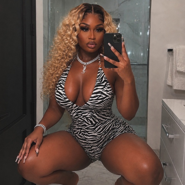Zebra-print Halter Deep V-neck Backless Romper