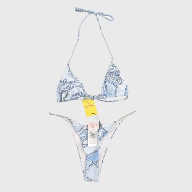Printed Swimsuit Chains Bikini Set with Scarf