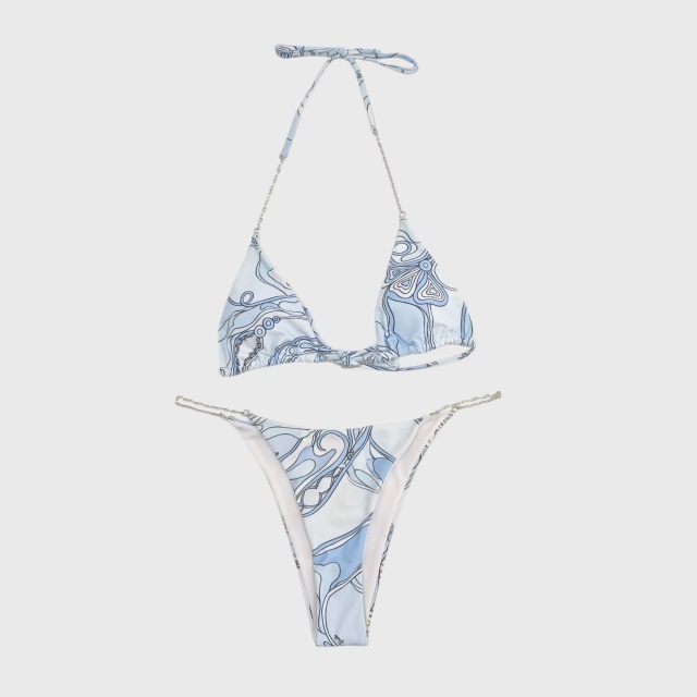 Printed Swimsuit Chains Bikini Set with Scarf