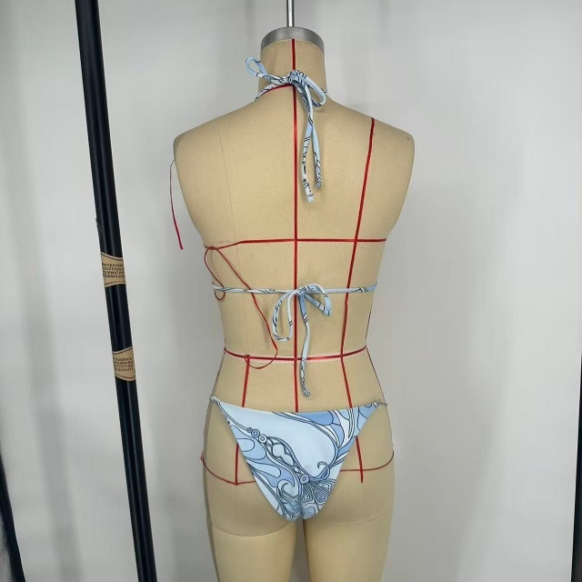 Printed Swimsuit Chains Bikini Set with Scarf