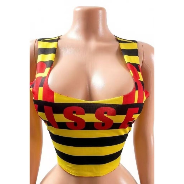 U Neckline Striped Printed Tank Top