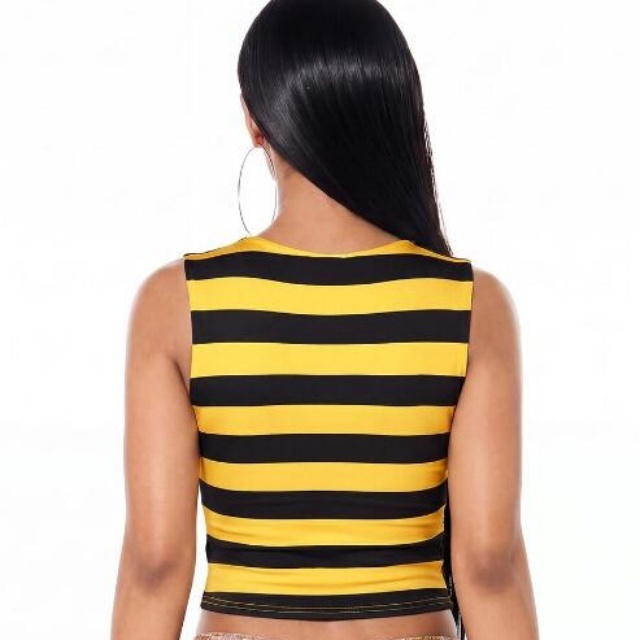 U Neckline Striped Printed Tank Top