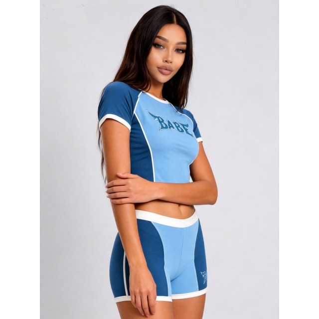 Color Block BABE Printed Fitted Short Set