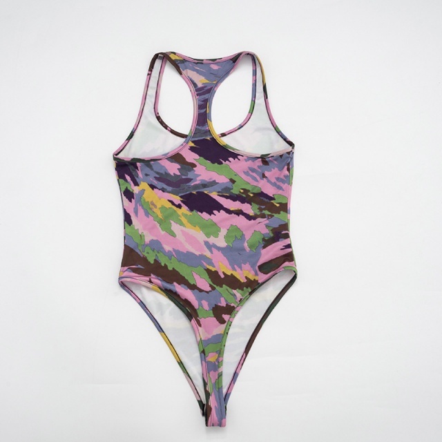 Colorful Camo Print Bodysuit Midi Pants Set