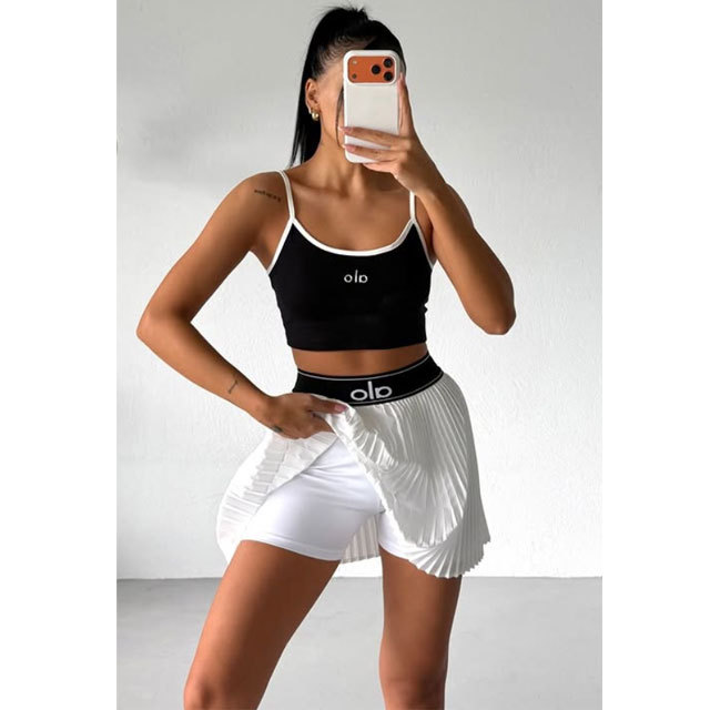 Fashion Tennis High Waist Pleated Skirt Set