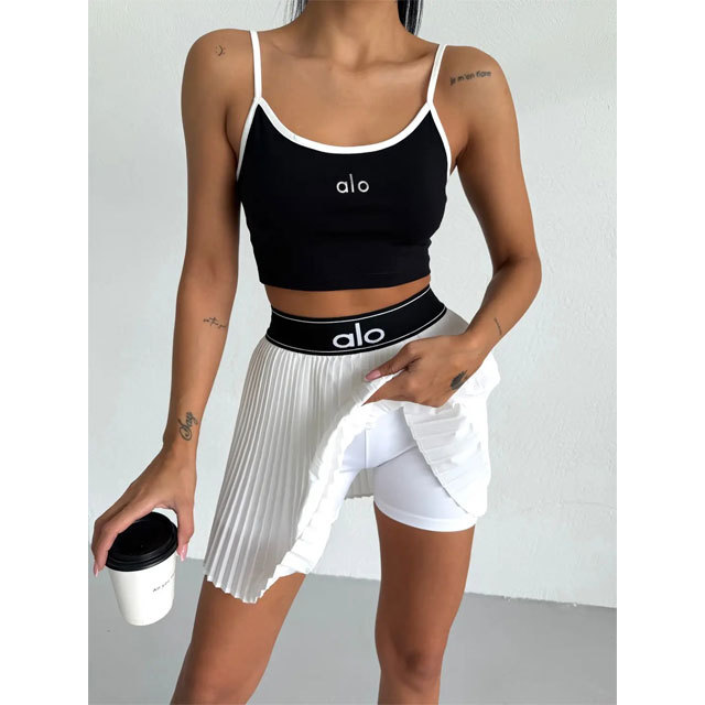 Fashion Tennis High Waist Pleated Skirt Set