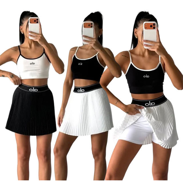 Fashion Tennis High Waist Pleated Skirt Set