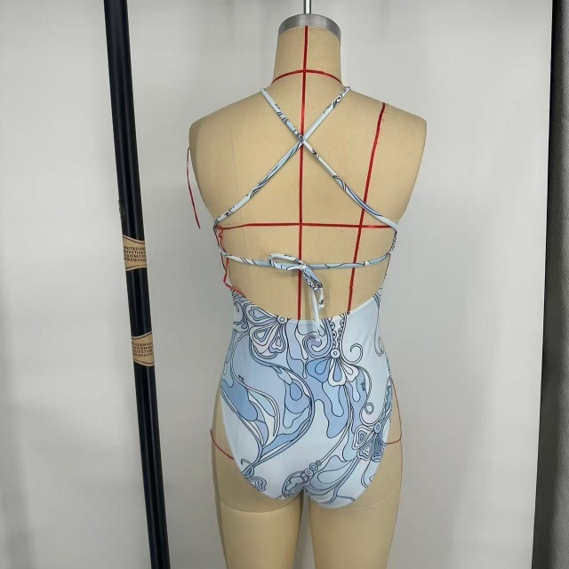 Halter Criss-cross Backless One Piece Swimsuit