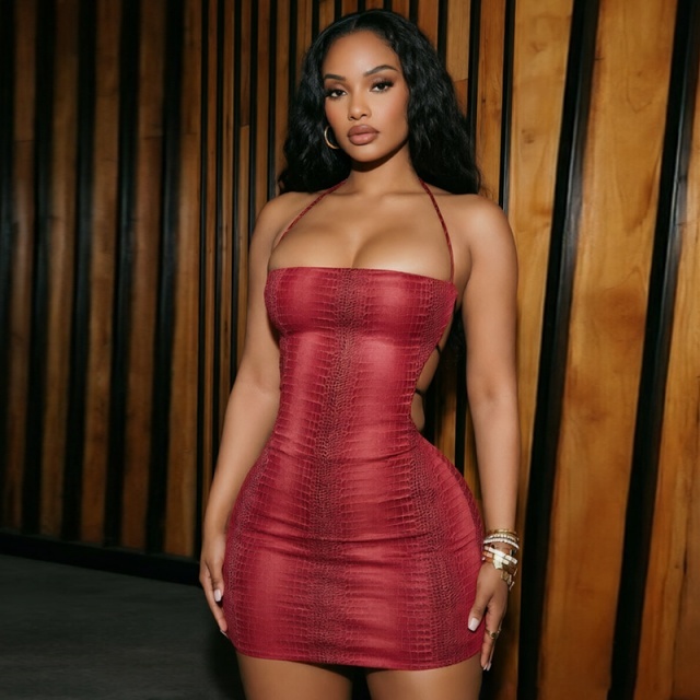 Printed Halter Neck Backless Bodycon Dress