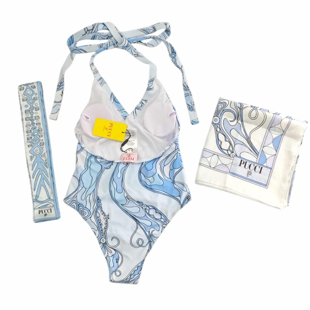 Printed Halter Neck One Piece Swimsuit with Scarf